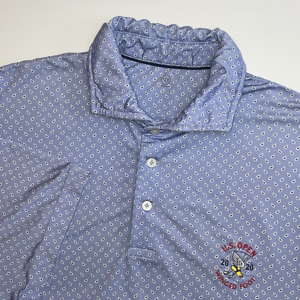 RLX Golf Polo Sz Large (NO TAG) 2020 US Open Winged Foot Micro Paisley Blue READ